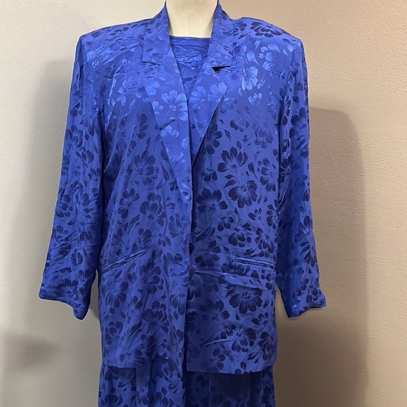 Vintage GUMP’S Silk Floral 3 Piece skirt Set Blue size 8 - Picture 5 of 17